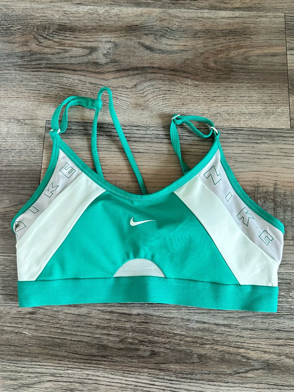 Nike Women's Turquoise and White Strappy Sports Bra